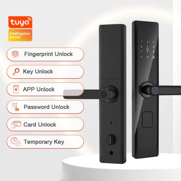 Style Competitive Price Tuya Smart Lock App Password Card Fingerprint Handle Rechargeable
